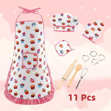 11pc children's apron chef hat and kitchenware cooking set