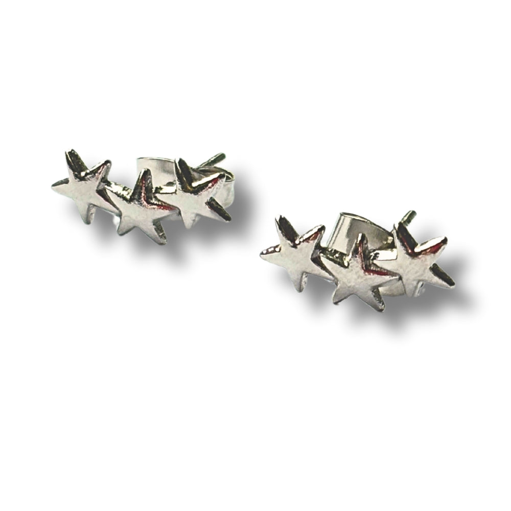 Triple Star Silver Stud Earrings
