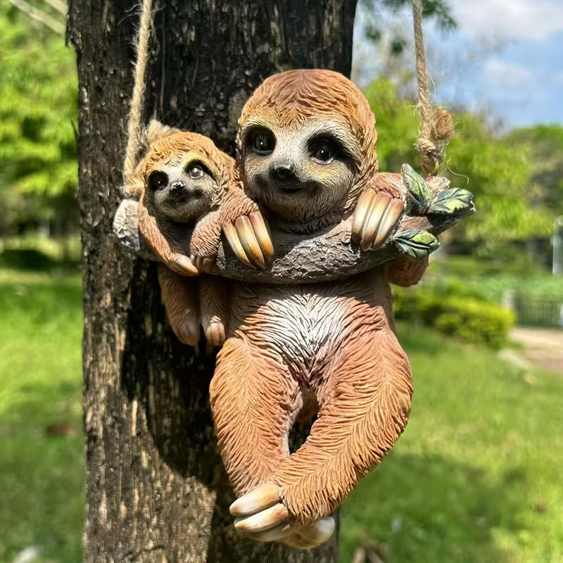 Sloth Mother and Baby Hanging Resin Sculpture