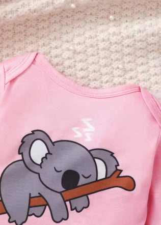3Pc Girls Koala Print Top, Pants, Hat Set