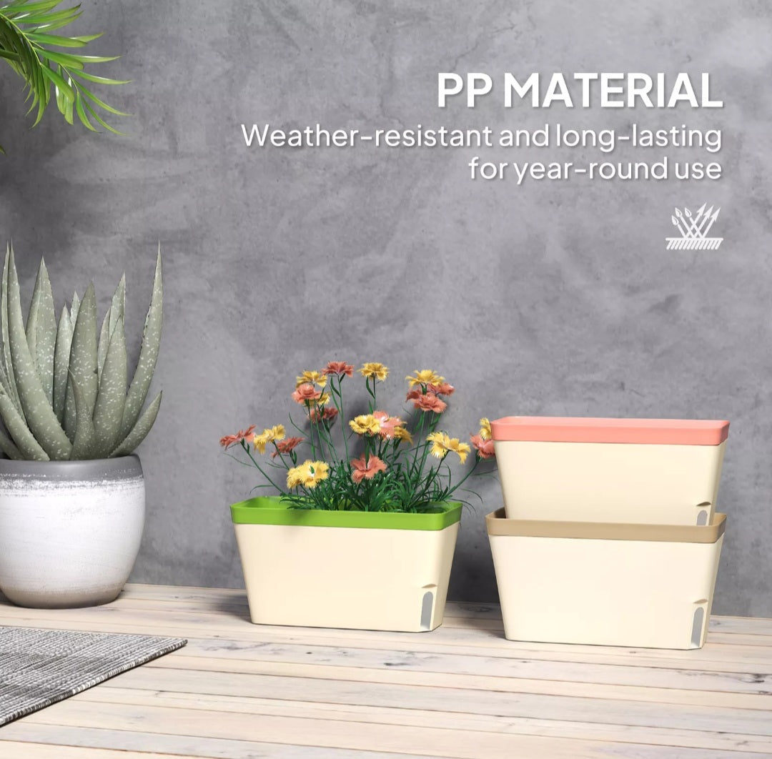 Set of 3 Self Watering Plant Pots with Visual Water Level Window