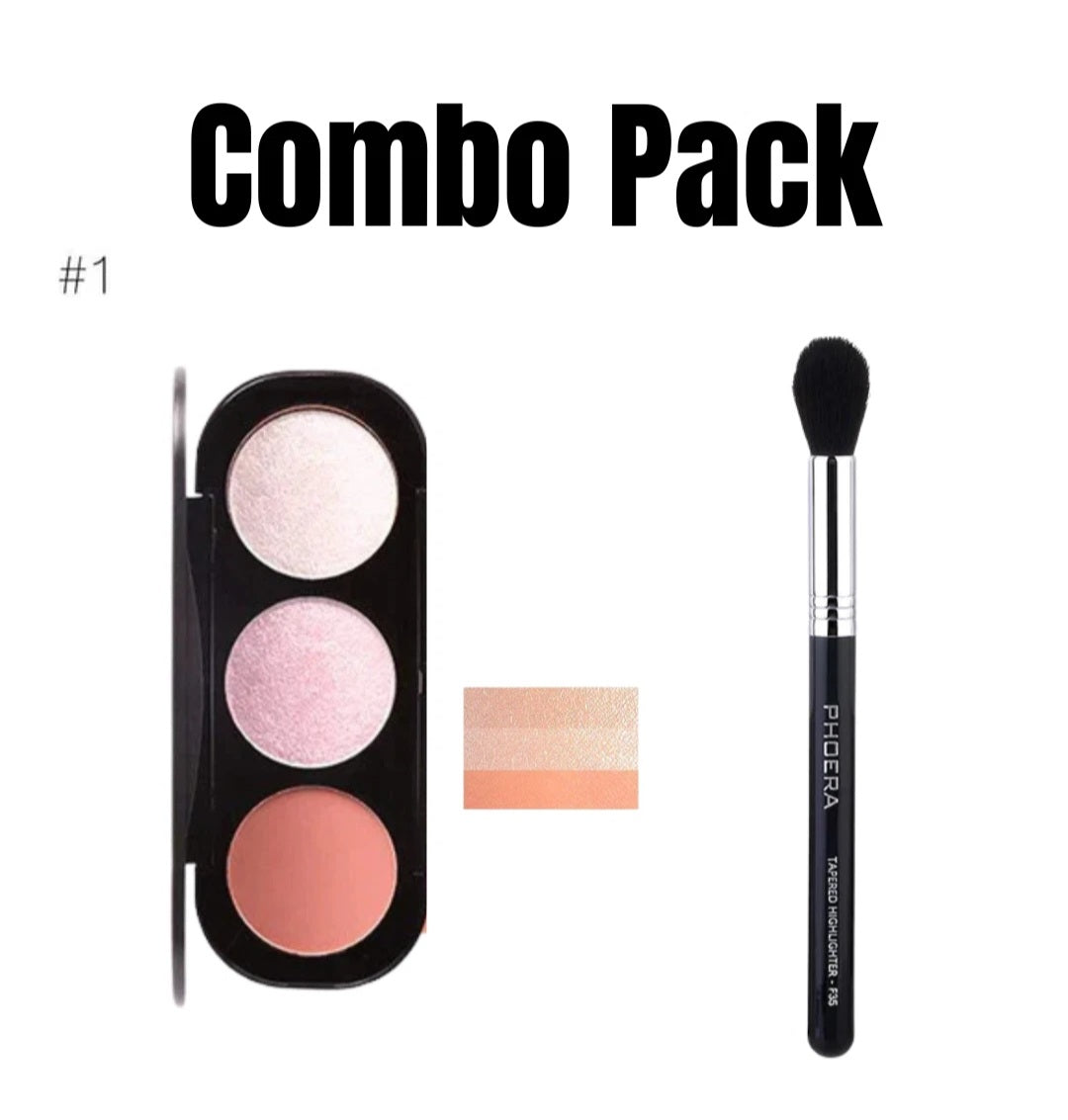 Highlighter Palette Triple Shade with Kabuki Brush