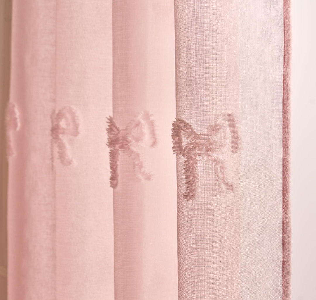 1 Pair Tufted Bows Voile Net Curtains