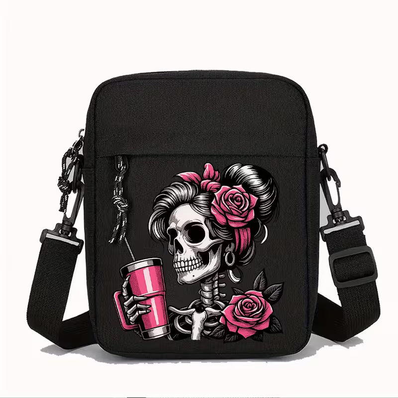 Skull and Rose Pattern Women's Crossbody Bag