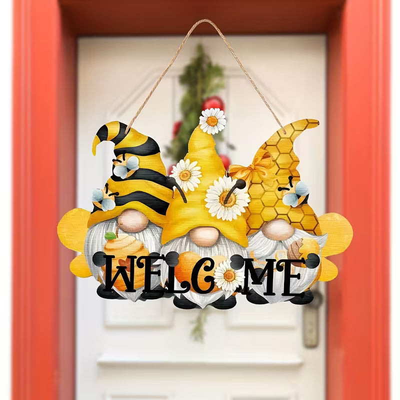 Whimsical Gnome and Bee Welcome Sign