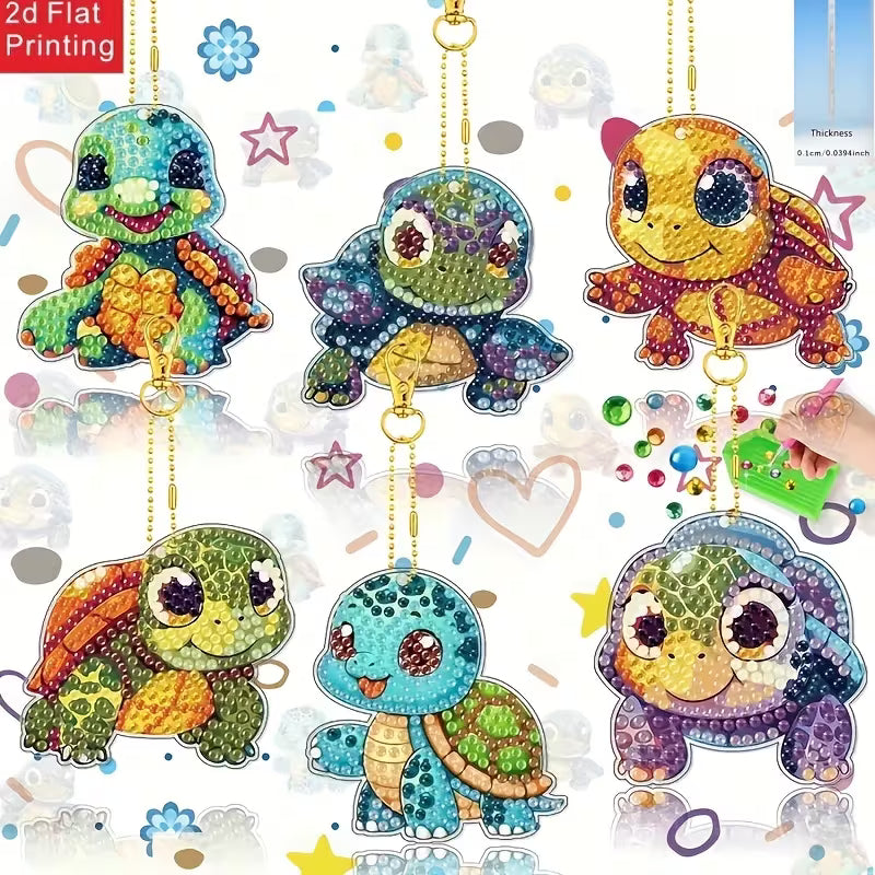 2D/Flat 6pcs DIY Diamond Painting Turtle Keychain Kit