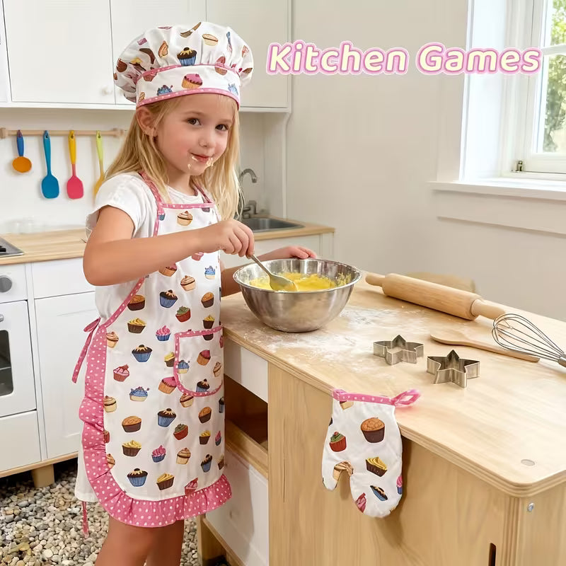 11pc children's apron chef hat and kitchenware cooking set