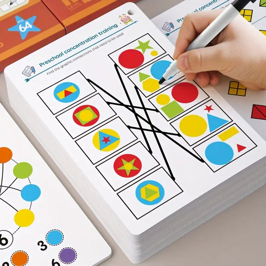 64-Page Reusable Learning Workbook Bundle with 8 Pens & 1 Eraser