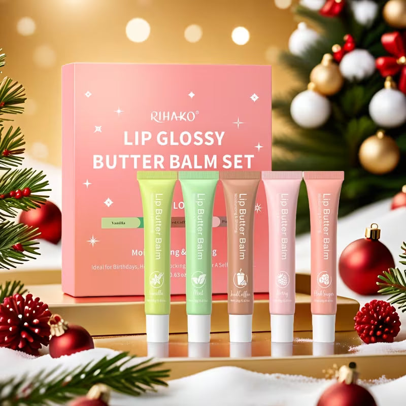 5pcs Lip Butter Balm + Lip Gloss Set