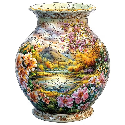 3D Wooden Puzzle of Rivers And Mountains in a Flower Pot