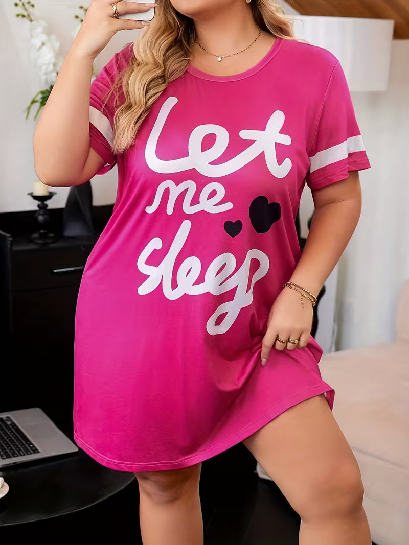 Women's Plus Size Slogan Print Contrast Trim Nightie
