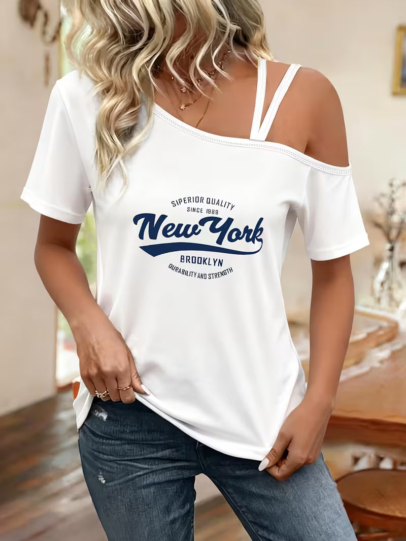 Women'S Fashionable And Versatile Off-Shoulder T-Shirt