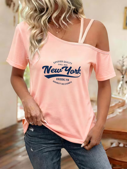 Women'S Fashionable And Versatile Off-Shoulder T-Shirt