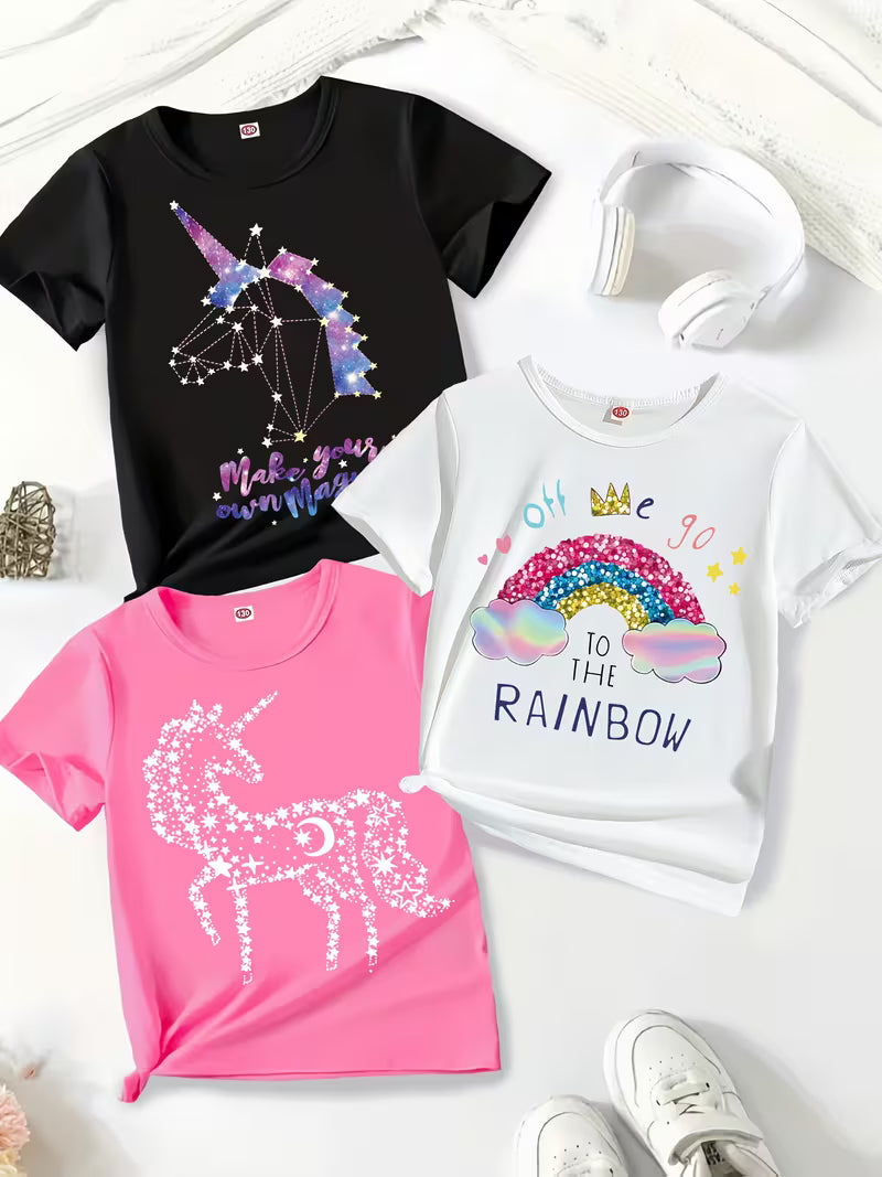 3pcs Girls' & Short Sleeve T-Shirts