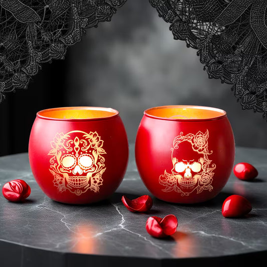 2pcs Gothic Skull Print Glass Candle Holders