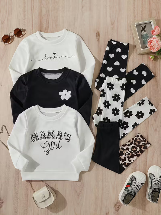 Three Piece Set of 6 PC Baby Girl'S Autumn And Winter Fleece Sweatshirt + Leggings