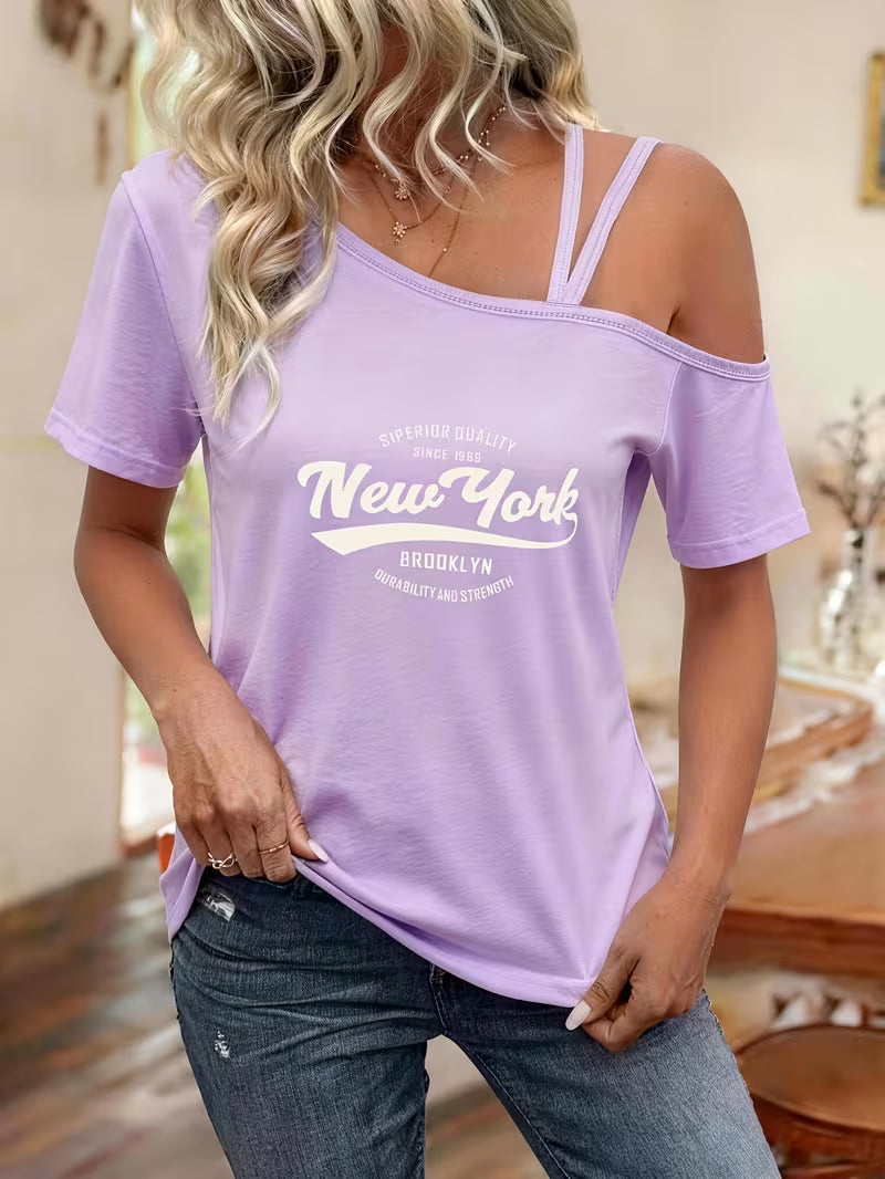 Women'S Fashionable And Versatile Off-Shoulder T-Shirt