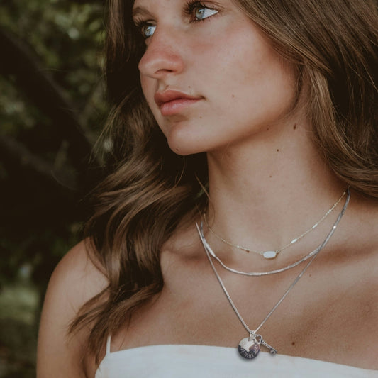 Personalised Edge Silver Key Charm Necklace