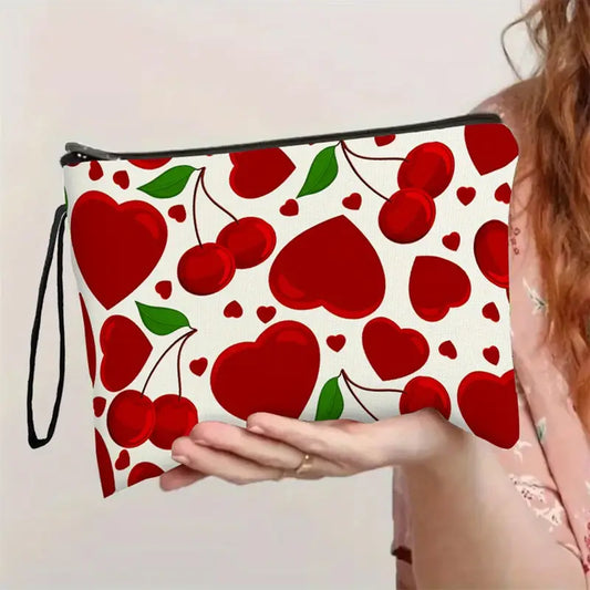 Women's Cherry Heart Cosmetic Bag