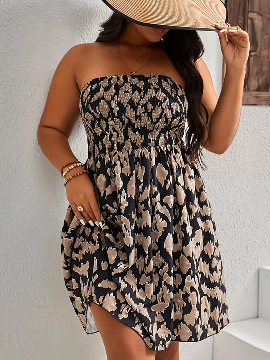 Plus Size Women's Sexy Off-Shoulder Leopard Print Dress