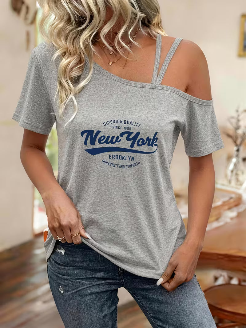 Women'S Fashionable And Versatile Off-Shoulder T-Shirt