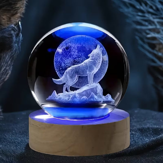 3D Wolf Howl Night Light with & Purple Glow