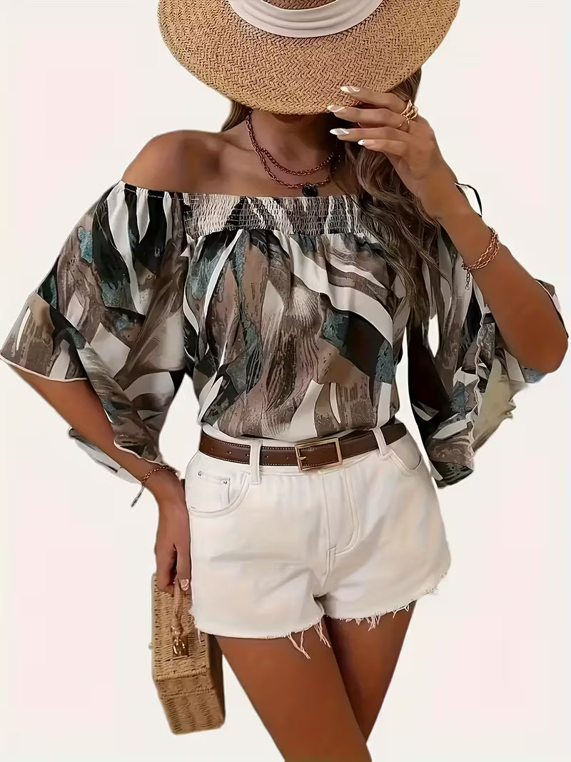 Tropical Print Loose-fitting Women's Shirt