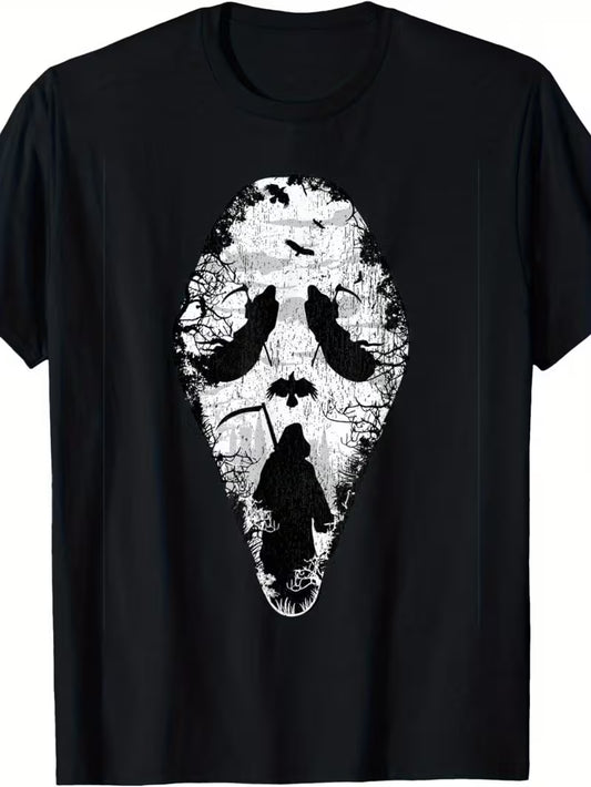 Screaming Grim Reaper Retro Horror Death Mask T-shirt
