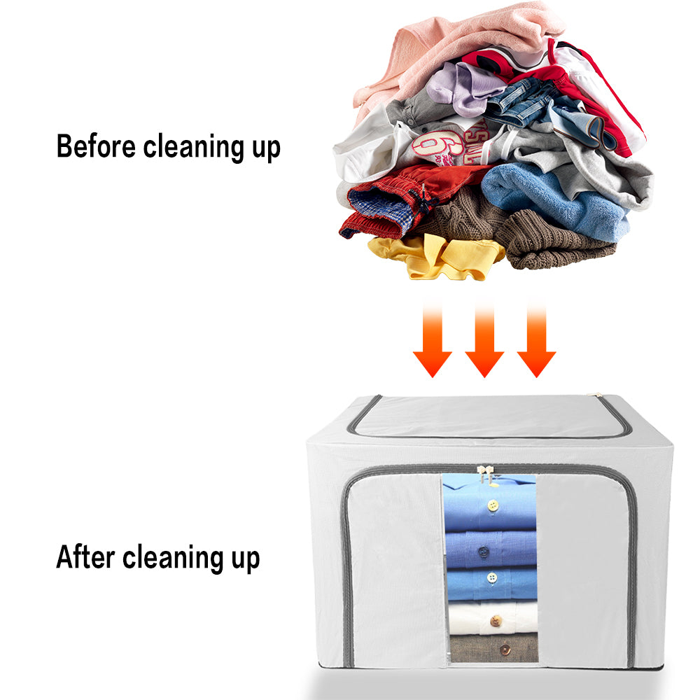 100L Folding Storage Box Thick Fabric Steel Frame Wardrobe Organizer