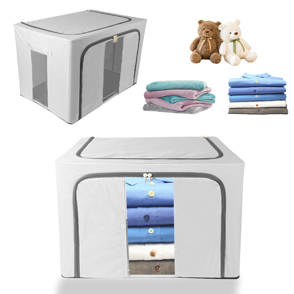 100L Folding Storage Box Thick Fabric Steel Frame Wardrobe Organizer