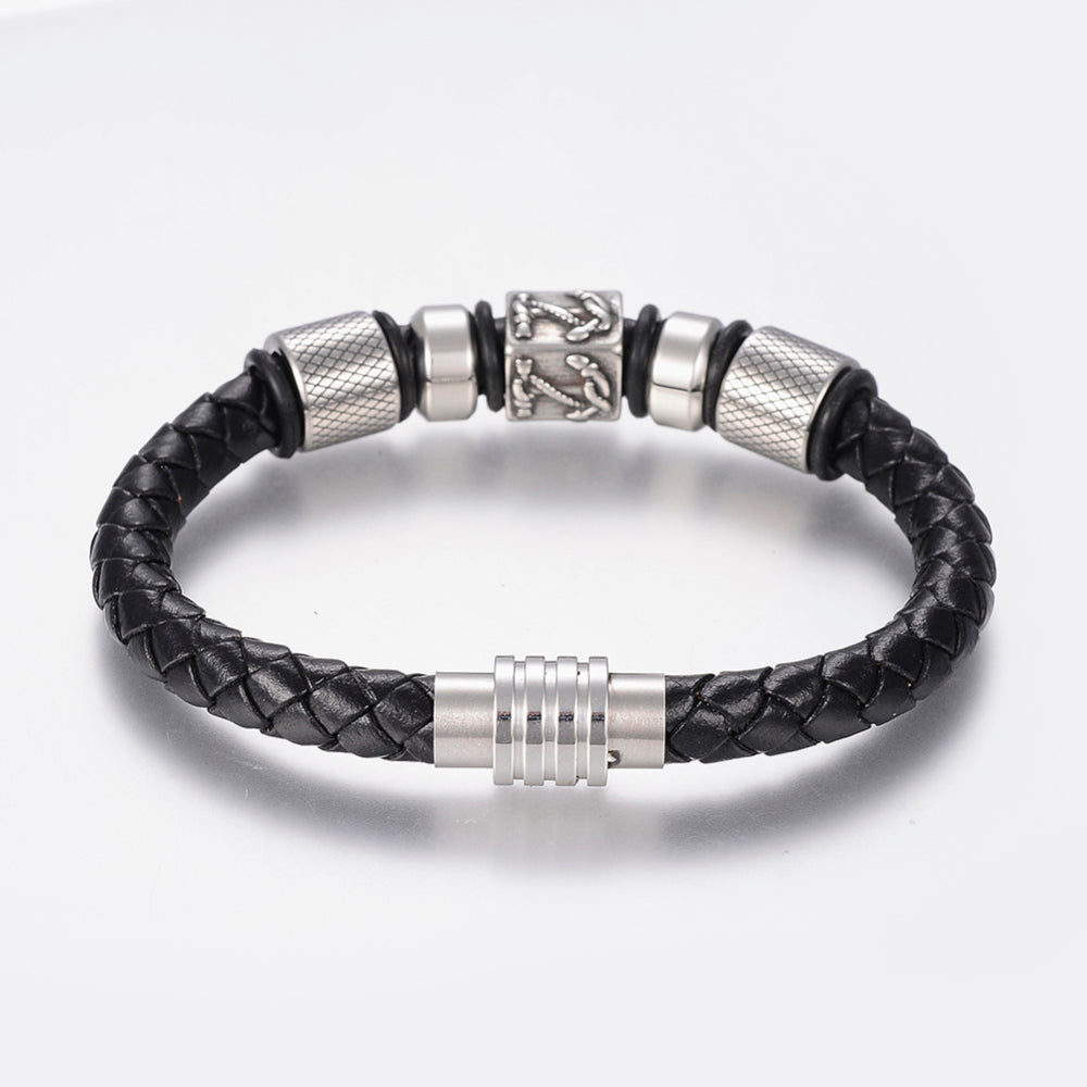 Men's Nautical Black Leather Bracelet