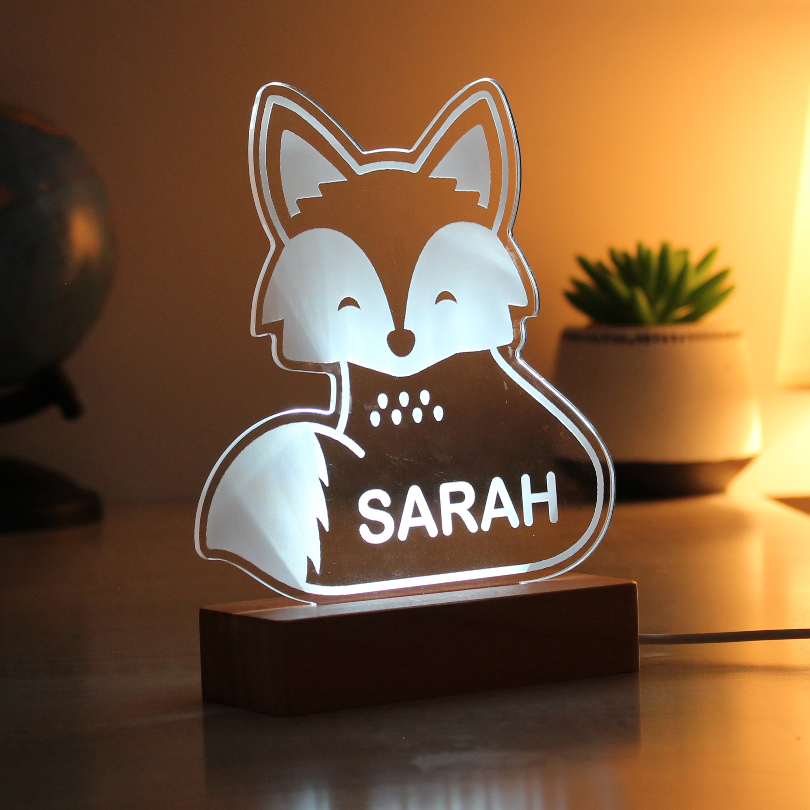 Personalised Fox Wooden Based LED Light – Lotties Online Shopping