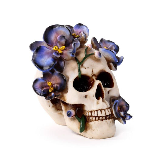 Decorative Ornament - Skull with Purple Vine Flowers