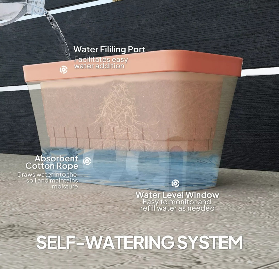 Set of 3 Self Watering Plant Pots with Visual Water Level Window