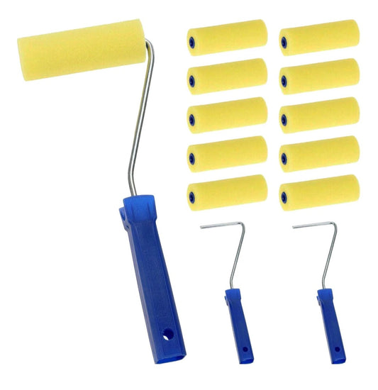 10 Mini Paint Roller Foam Sleeves Set 4" with 2 Holders