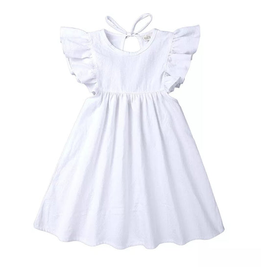 Girls Solid Ruffle Sleeveless Romper Dress