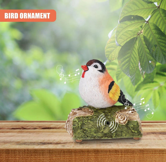 Motion Activated Singing Bird on Stump Chirping Decorative Ornament