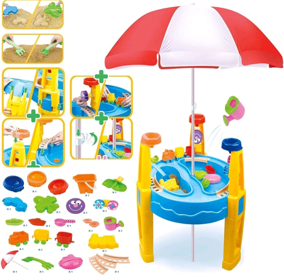 Beach Sand and Water Table Toy with Umbrella