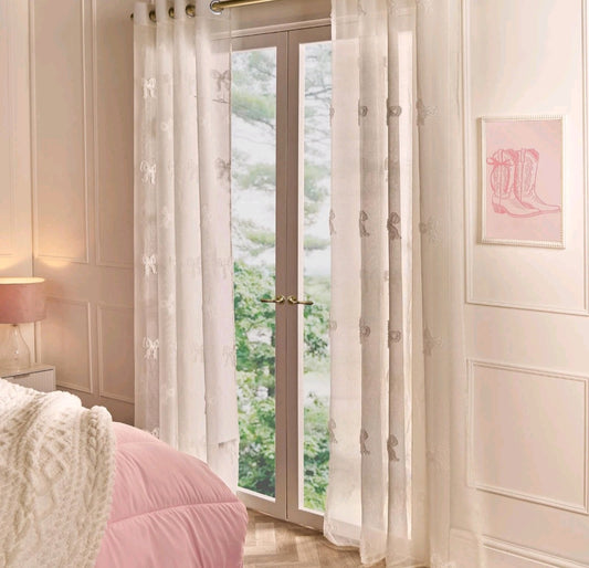 1 Pair Tufted Bows Voile Net Curtains
