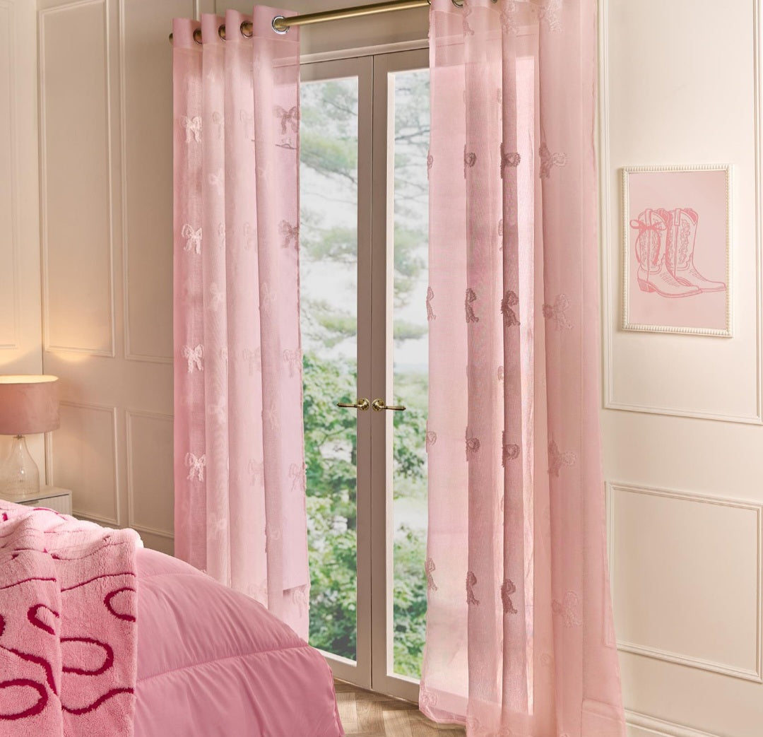 1 Pair Tufted Bows Voile Net Curtains