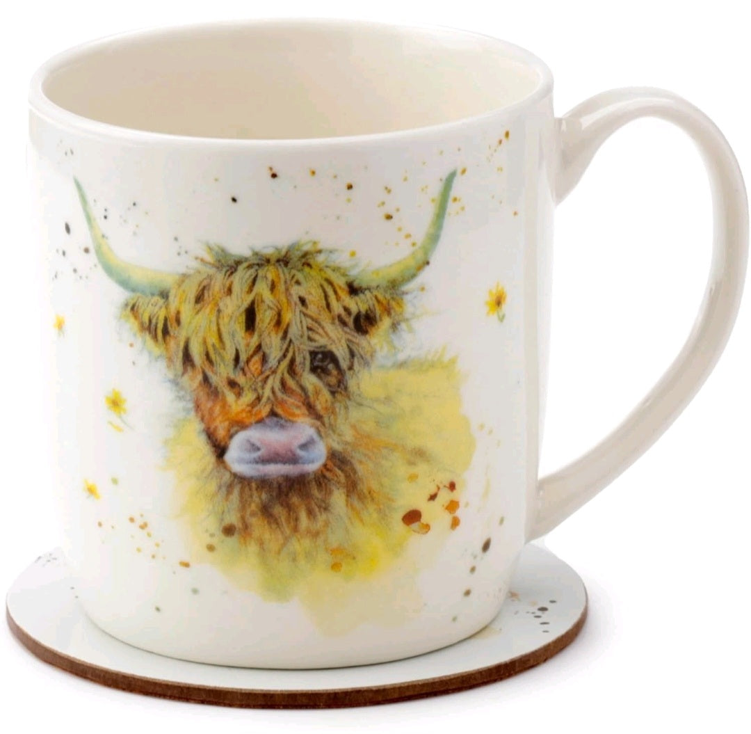 Highland Cow Mug and Coaster Set