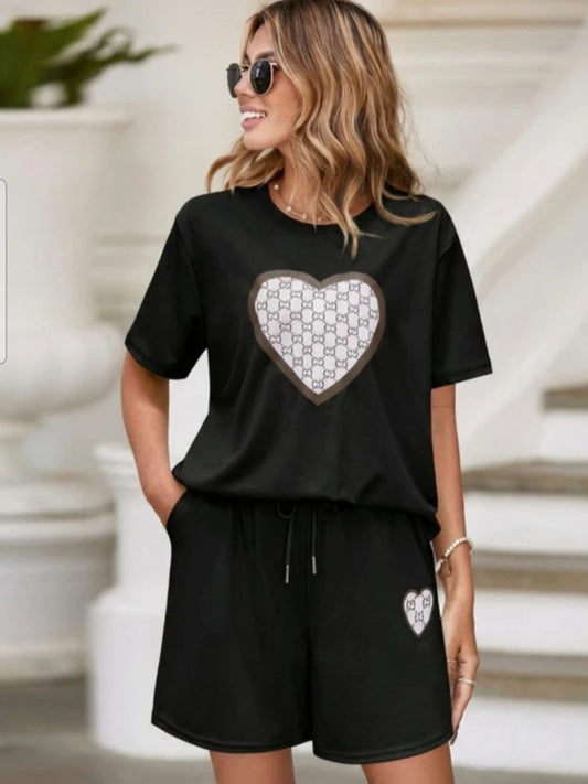 Womens 2 pcs Love Heart Logo Co Ord Set