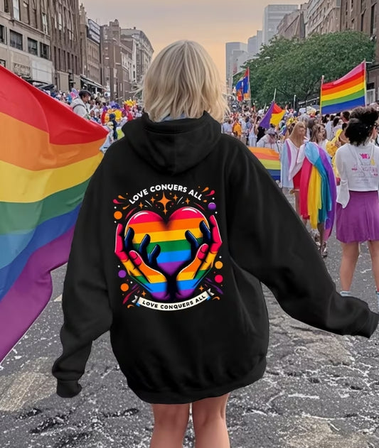 Womens LGBT Pride Hoodie - "Love Conquers All"