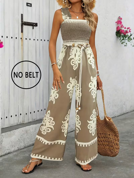 Women's Casual Sleeveless Printed Wide-Leg Jumpsuit