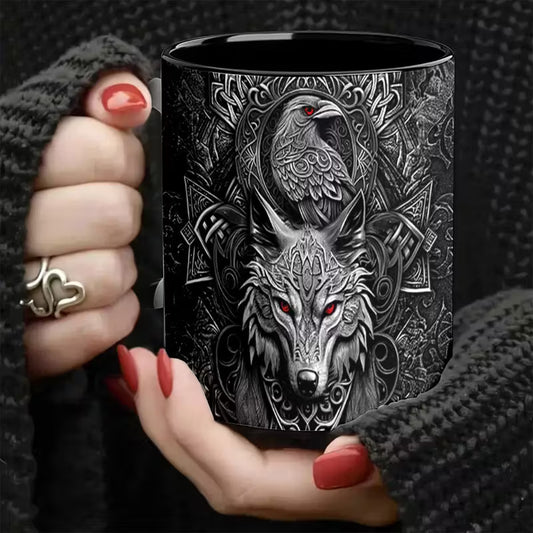 Ceramic 11oz Wolf & Raven Celtic Knot Mug