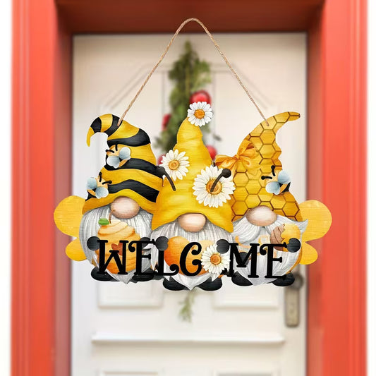 Whimsical Gnome and Bee Welcome Sign