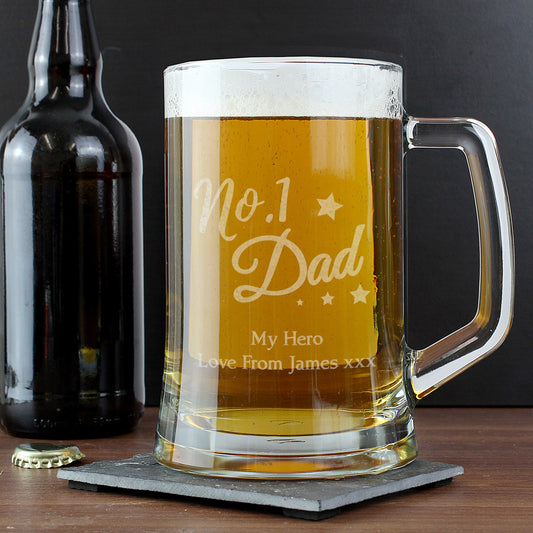 Personalised No.1 DAD Glass Pint Stern Tankard